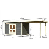 Abri de jardin en bois massif gris terre 8,88m² Kandern 7 avec appentis 320cm – Karibu Ma boutique